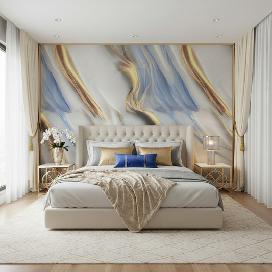 Tapet Autoadeziv 3D Onyx Bleu cu Auriu 60x60cm