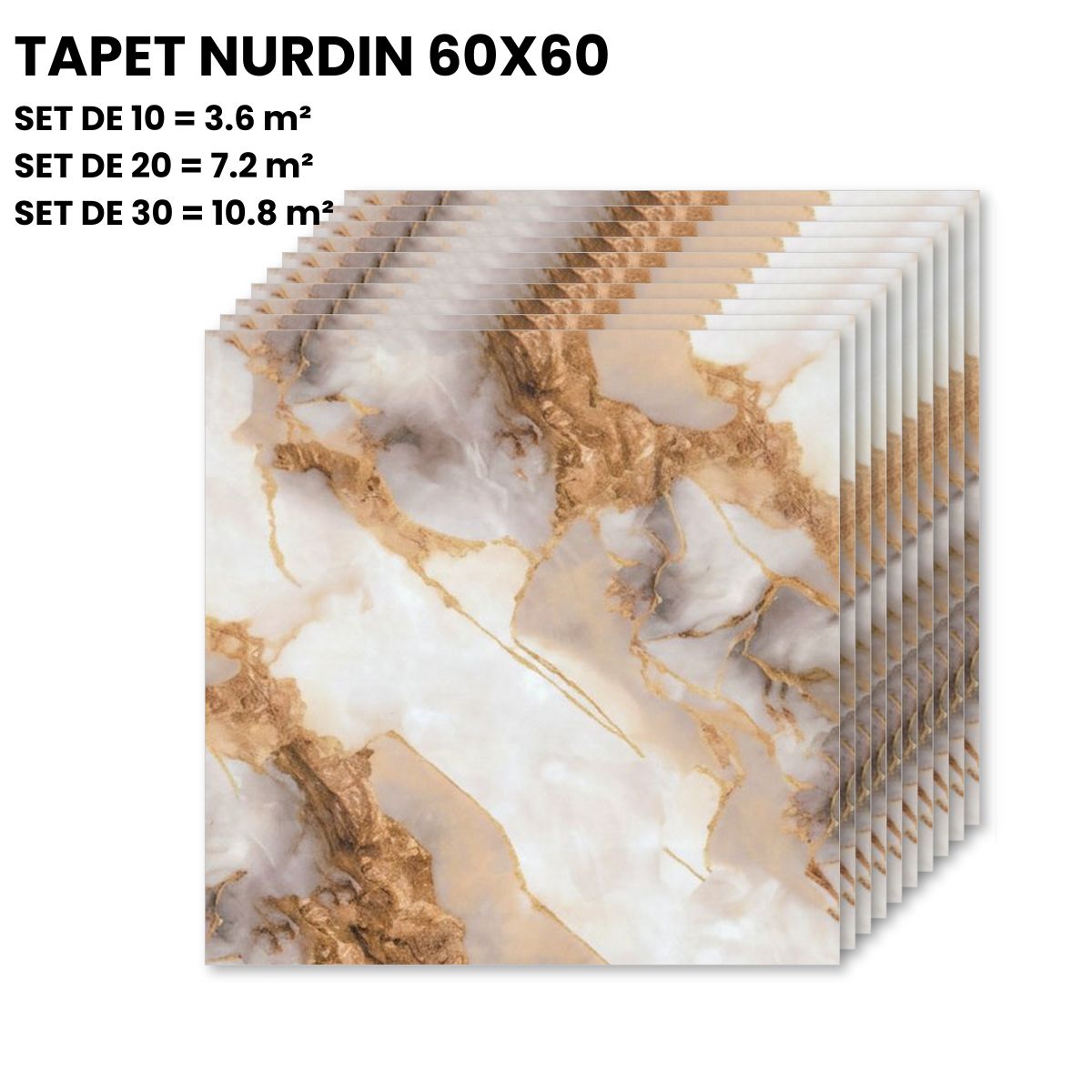 Tapet Autoadeziv 3D Marmură Bej cu Auriu 60x60cm