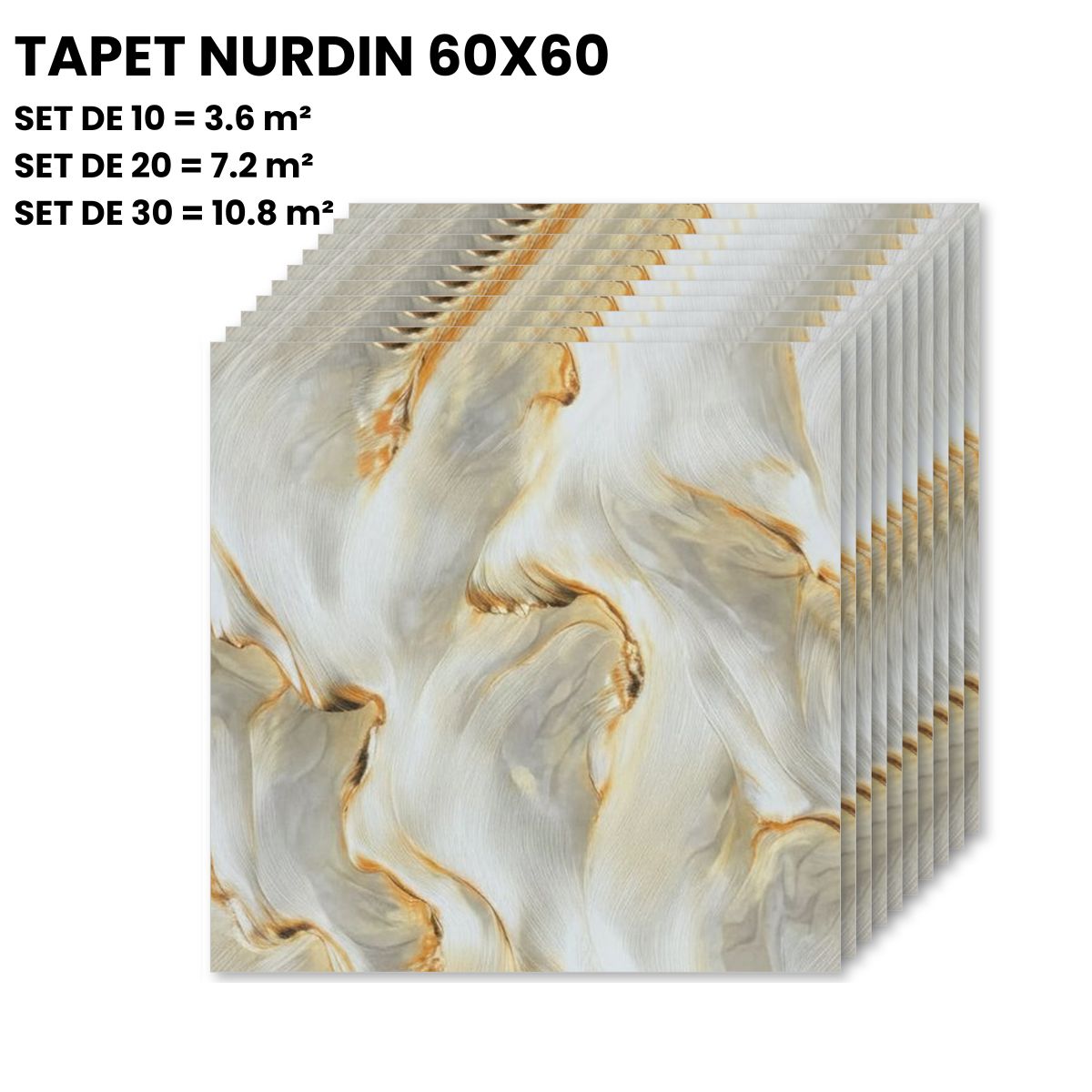 Tapet Autoadeziv 3D Marmură Albă cu Auriu 60x60cm
