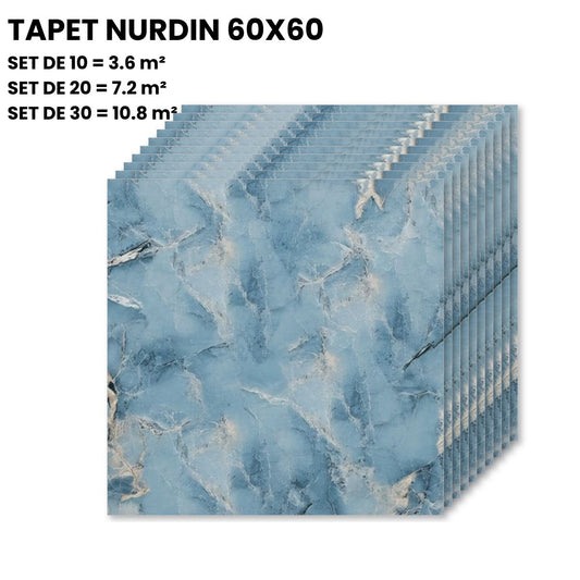 Tapet Autoadeziv 3D Marmură Albastru cu Auriu 60x60cm