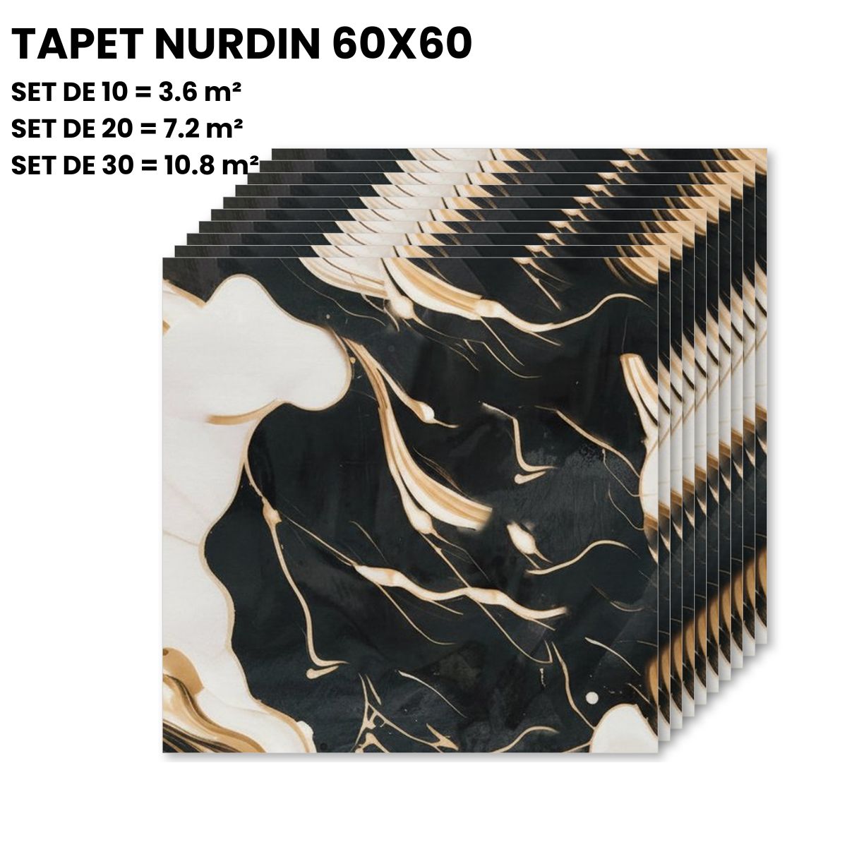 Tapet Autoadeziv 3D Marmură Neagră Aurie 60x60cm
