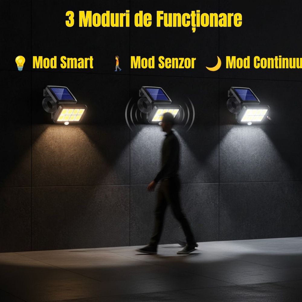 Lampă Solară 8 COB LED cu Senzor de Mișcare și Telecomandă
