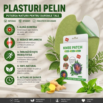 Plasturi cu Pelin pentru Genunchi - Ameliorare Naturală a Durerii Articulare, Fără Pastile, Fără Efecte Secundare