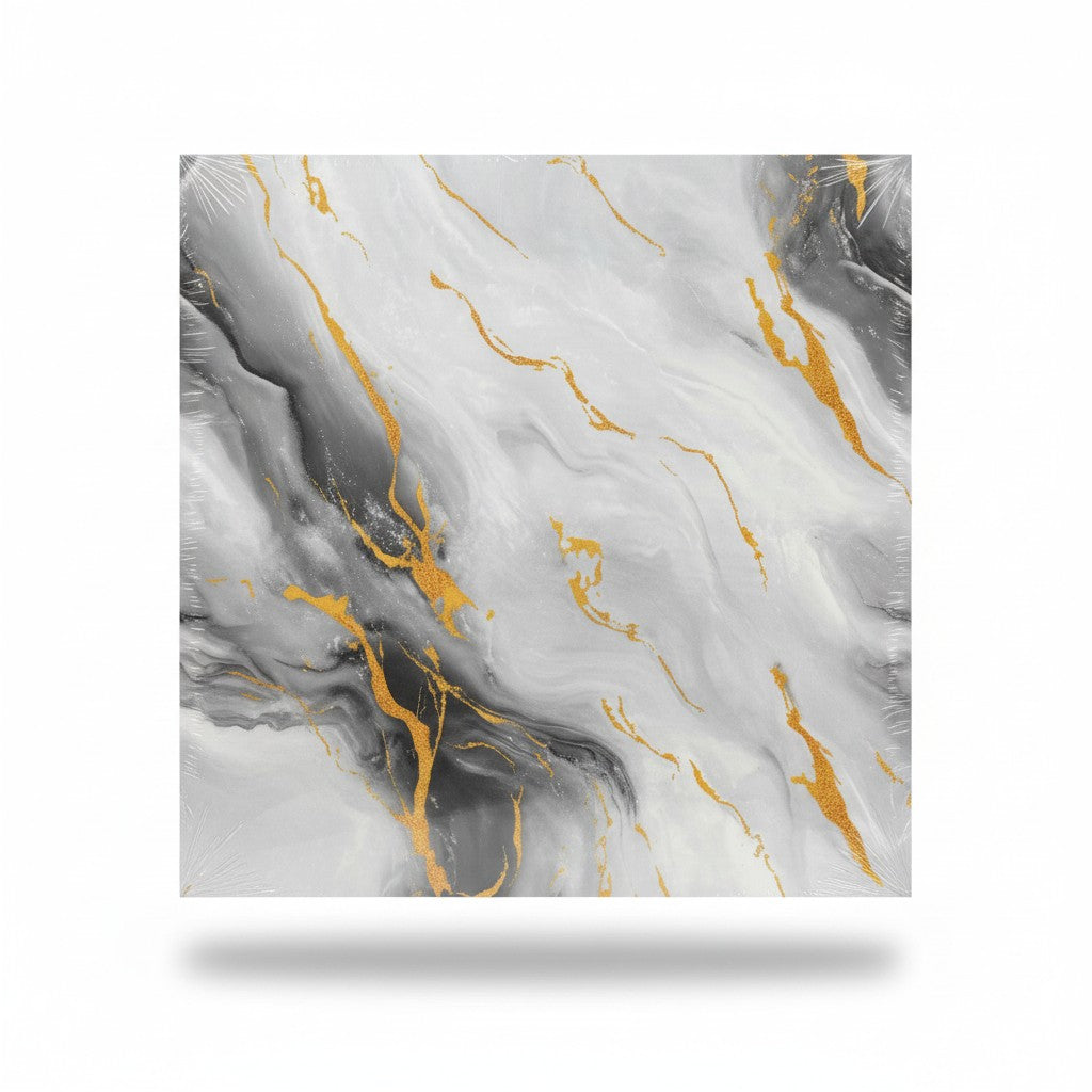 Tapet Autoadeziv 3D Marmură Gri cu Negru și Auriu 60x60cm
