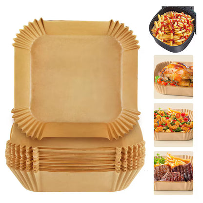 Set 50 Hârtie de Copt Pătrată pentru Air Fryer 20x16 cm - Anti-aderentă, Fără Lipire