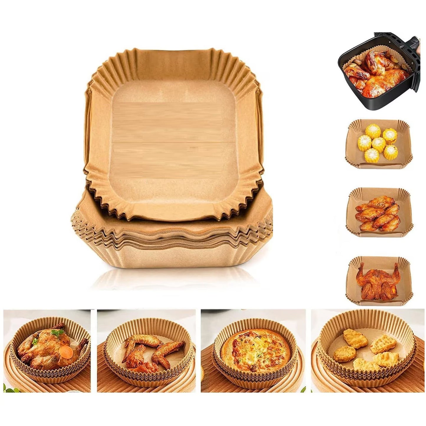 Set 50 Hârtie de Copt Pătrată pentru Air Fryer 20x16 cm - Anti-aderentă, Fără Lipire