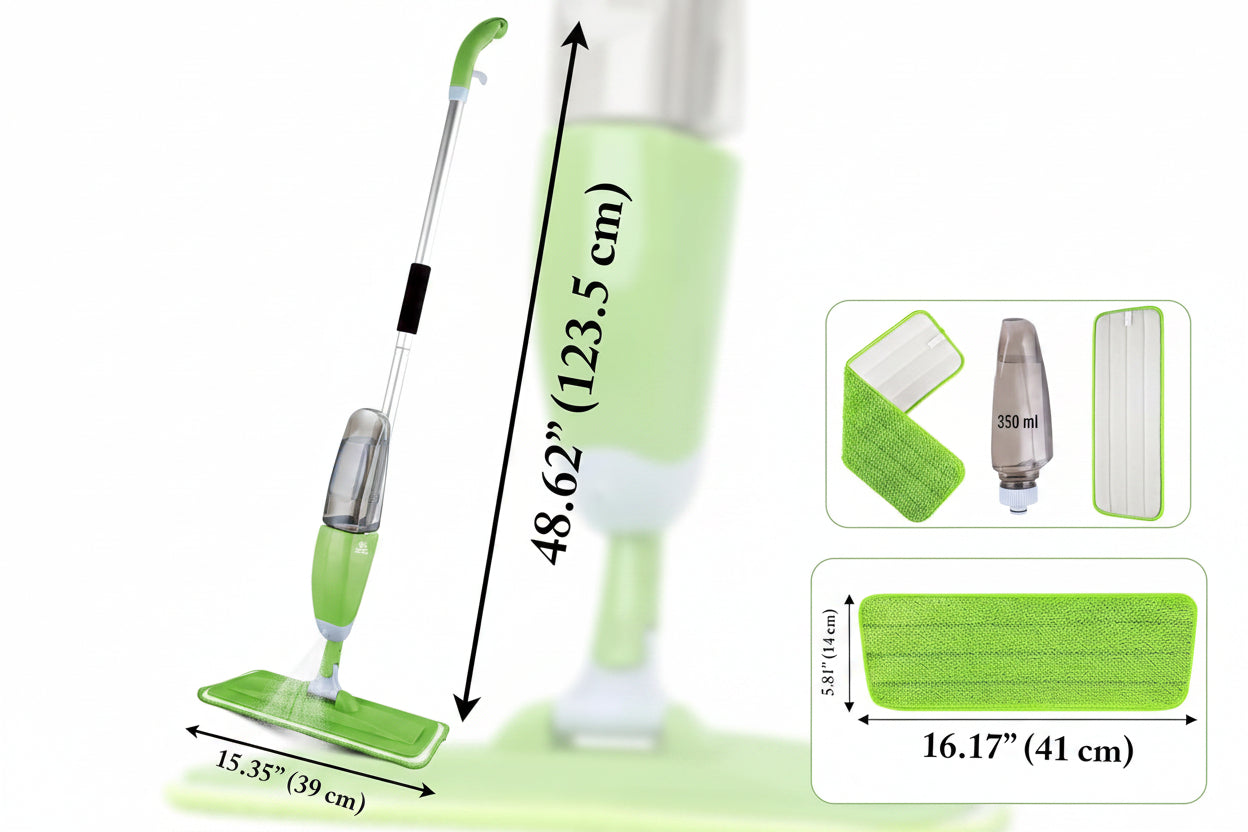 Mop cu spray verde, 123.5 cm, rezervor 350 ml, prosop 41 cm, curățenie ușoară pentru podele