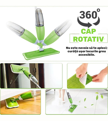 Mop verde cu cap rotativ 360° pentru curățat ușor podele și spații greu accesibile
