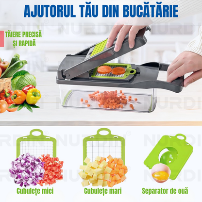 Tăiere precisă și rapidă cu tăietor legume și ouă, cubulețe mici și mari, separator ouă