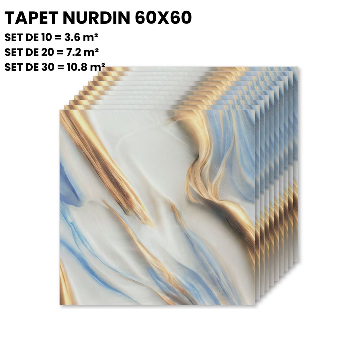 Tapet Autoadeziv 3D Onyx Bleu cu Auriu 60x60cm