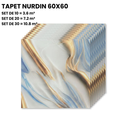 Tapet Autoadeziv 3D Onyx Bleu cu Auriu 60x60cm