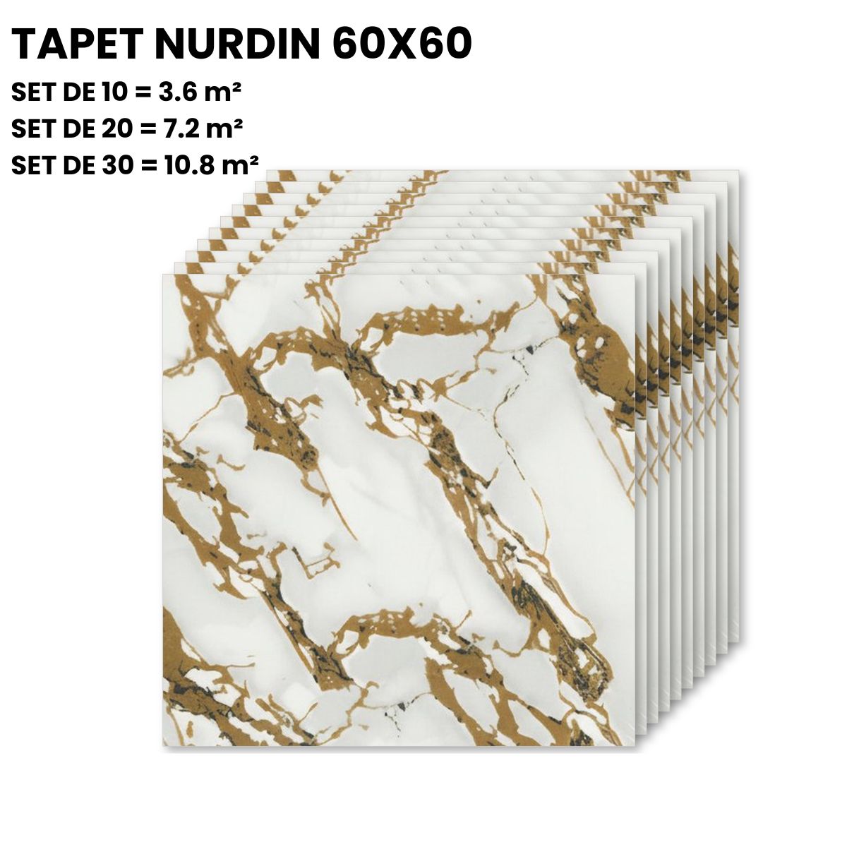 Tapet Autoadeziv 3D Marmură Albă cu Vene Aurii 60x60cm