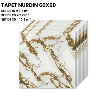 Tapet Autoadeziv 3D Marmură Albă cu Vene Aurii 60x60cm