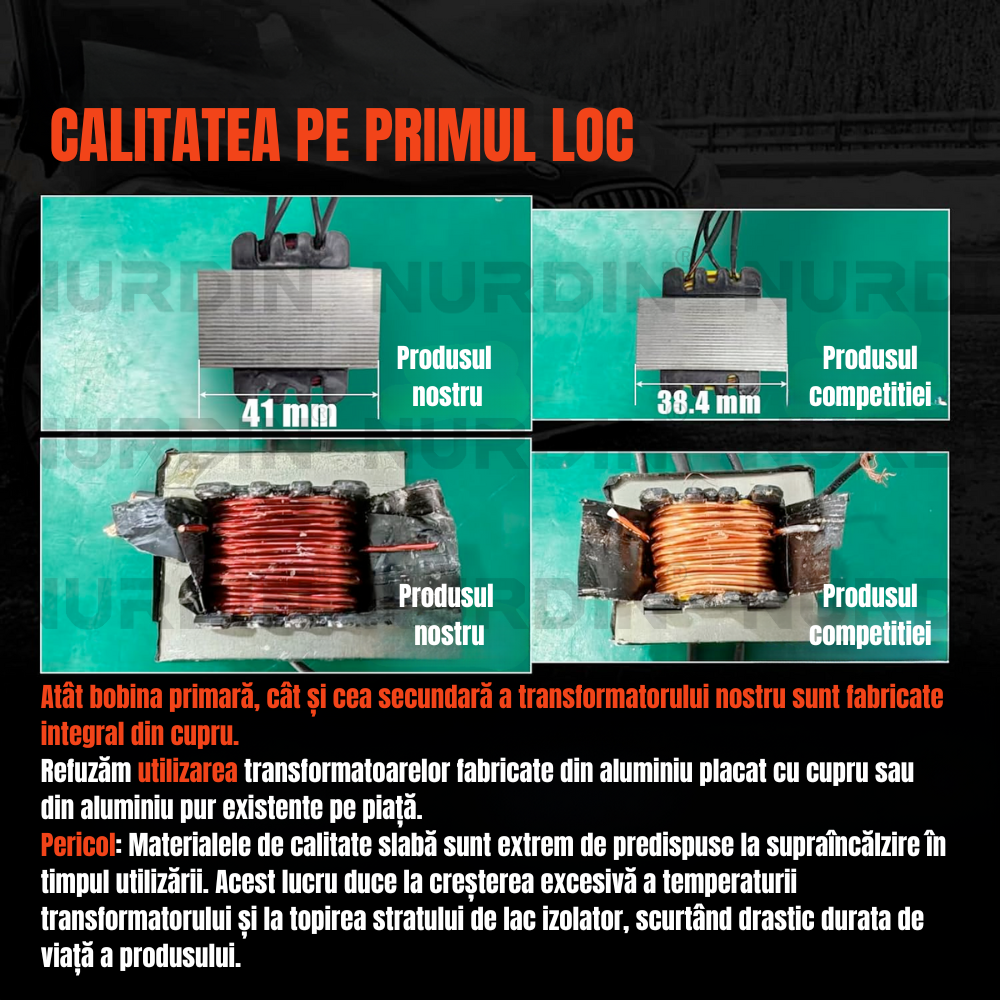 Transformator auto cu bobinaj din cupru, 41 mm vs 38.4 mm, calitate superioară, rezistență la supraincălzire