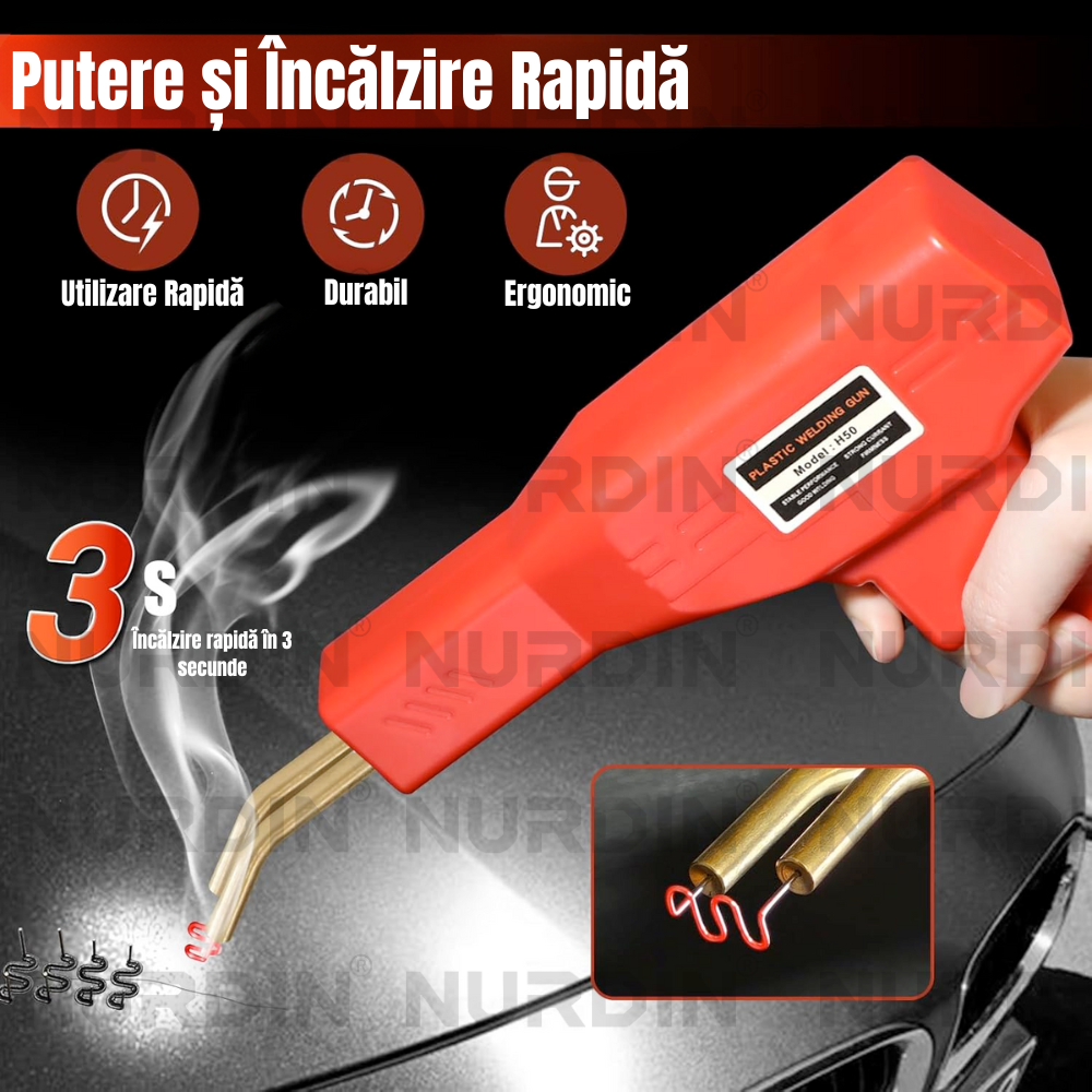 Pistolă de sudură plastic roșie, încălzire rapidă în 3 secunde, ergonomică și durabilă