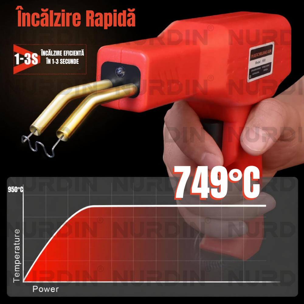 Pistolă de sudură plastic roșie cu încălzire rapidă în 1-3 secunde, 749°C, pentru reparatii DIY